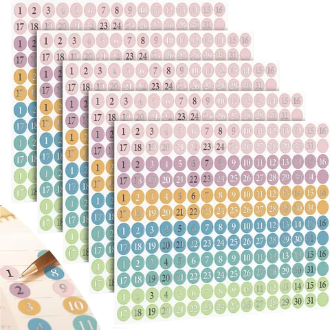 192 Pcs Silver Stamping Date Dot Stickers Macaron Color Number Labels For Planner Calendar Notebook Journal Decoration