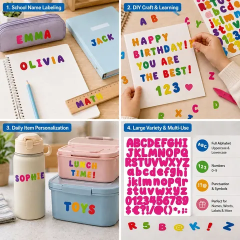12 Sheets Colorful Alphabet Number Stickers 1 Inch Tall Letter Decals For Laptop Scrapbook DIY Decoration Labels