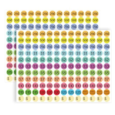 Pegatinas de Precios Redondas Multicolor para Venta al Por Menor Mercadillo Etiquetas de Papel Couché Circulares