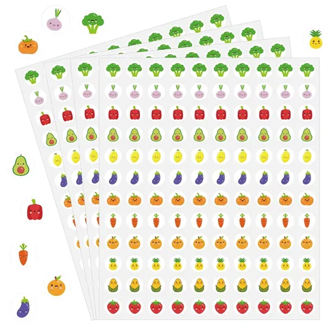 Kawaii Cartoon Fruit Groente Stickers Beloning Sticker Circulair Gestreken Papier Decals Voor Leraar Student Kinderen Knutselen Decor