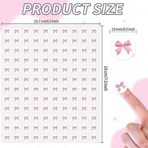 Mini Rosa Runde Schleife Aufkleber Bedruckt Mädchenhafter Stil Deko Aufkleber Für Scrapbooking Tagebuch DIY Handwerk Geschenkverpackung