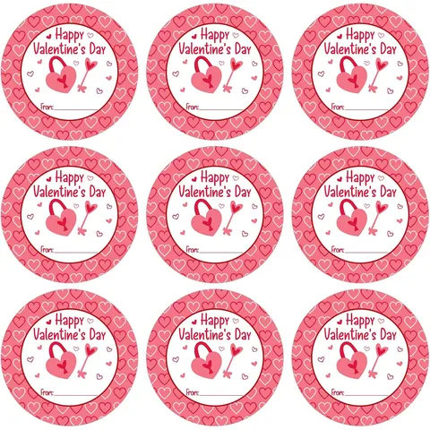 Pegatinas Feliz Día De San Valentín Románticas Rosa Corazón Cerradura Llave Diseño Etiquetas Adhesivas Para Bolsas Regalo Sobres