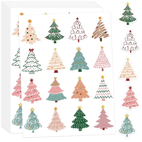 Christmas Tree Stickers Self Adhesive Small Fresh Style Holiday Labels For Gift Wrapping Seals Scrapbooking DIY Decor