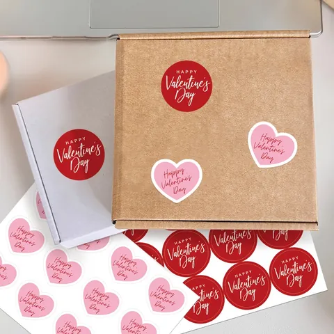 Pegatinas de Sellado Feliz Día de San Valentín Redondo Rojo Rosa Corazón Embalaje de Regalo Sobre Decoración Etiquetas Adhesivas