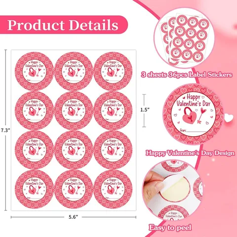 Pegatinas Feliz Día De San Valentín Románticas Rosa Corazón Cerradura Llave Diseño Etiquetas Adhesivas Para Bolsas Regalo Sobres