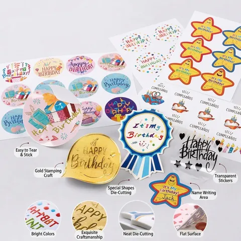 Happy Birthday Stickers Colorful Party Decoration Sealing Labels For Gift Box Envelope Children Birthday Party Favors Multi Designs