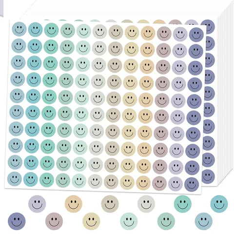 Kids Reward Stickers Cute Smile Face Circular Self-Adhesive Labels For Teacher Classroom Encouragement Macaron Reward Decals