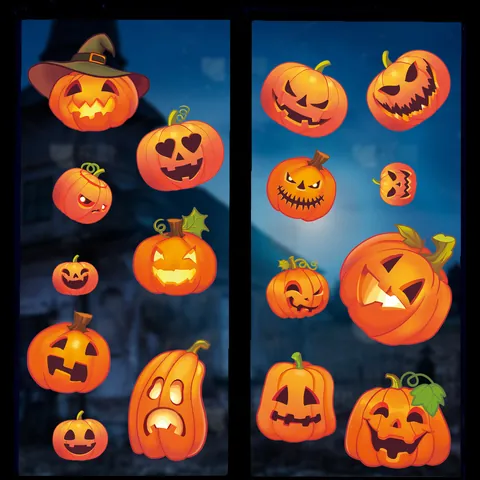 Halloween Pumpkin Window Stickers Set Waterproof PVC Self Adhesive Jack-O'-Lantern Wall Decals For Shop Glass Door Decor