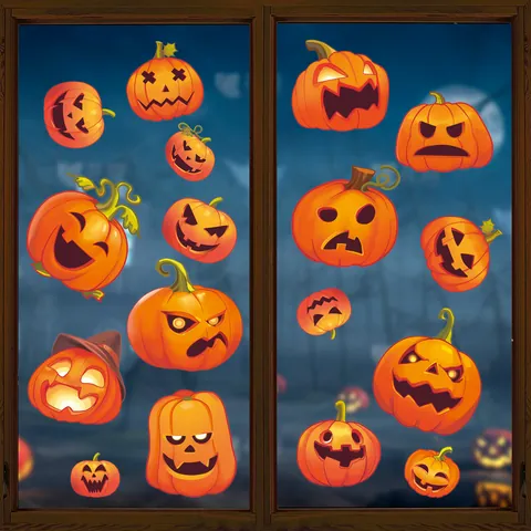 Halloween Pumpkin Window Stickers Set Waterproof PVC Self Adhesive Jack-O'-Lantern Wall Decals For Shop Glass Door Decor