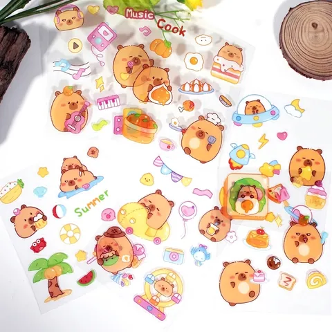 Cute Capybara Cartoon PET Stickers Waterproof DIY Decorative Decals For Journaling Scrapbooking Water Bottle Phone Case