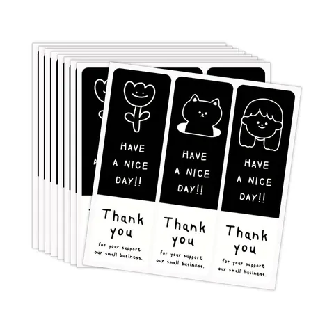 Minimalist Black White Rectangular Thank You Stickers For Small Business Gift Box Sealing Labels Packaging Decoration Stickers