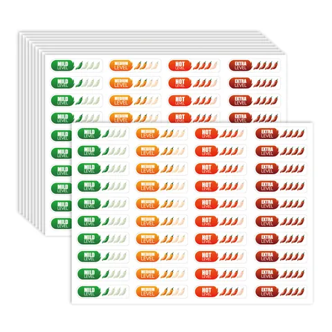 4-Color Chili Pepper Spiciness Level Warning Labels Mild Medium Hot Extra Spicy Stickers For Restaurant Food Packaging