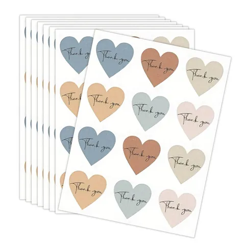 Heart Shape Thank You Stickers Colorful Morandi Gift Packaging Labels DIY Decoration Envelope Seals Scrapbooking Stickers