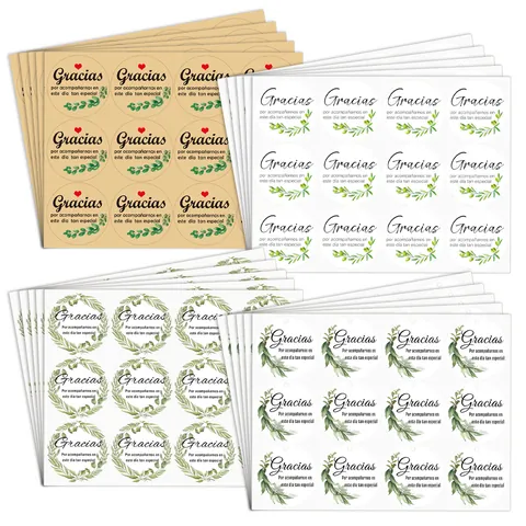 Spanish Gracias Sealing Stickers Green Leaf Wreath Round Decorative Labels For Gift Envelopes Baking Wedding Party Favors