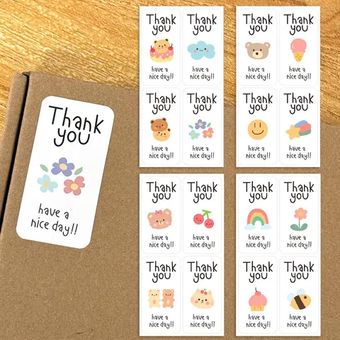 4 Pièces Autocollants de Scellage Dessin Animé Thank You Bande Longue Motif Ours Coeur Fleur Étiquettes Cadeaux