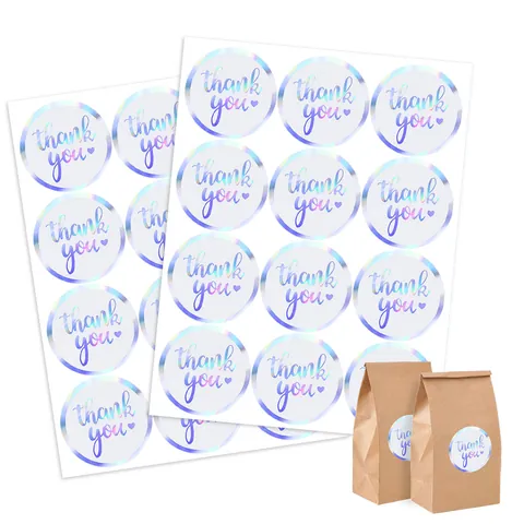 Holographic Thank You Stickers Round Self Adhesive Labels Laser Heart Tags For Gift Bags Envelopes Sealing Decoration