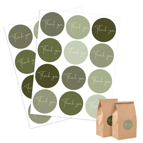 Autocollants Ronds Thank You Vert Morandi Étiquettes de Scellage Manuscrites pour Boîte Cadeau Enveloppe Boulangerie Style INS