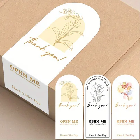 Floral Print Rectangular Seal Stickers Self Adhesive Thank You Decorative Labels For Gift Box Baking Birthday Wedding Party