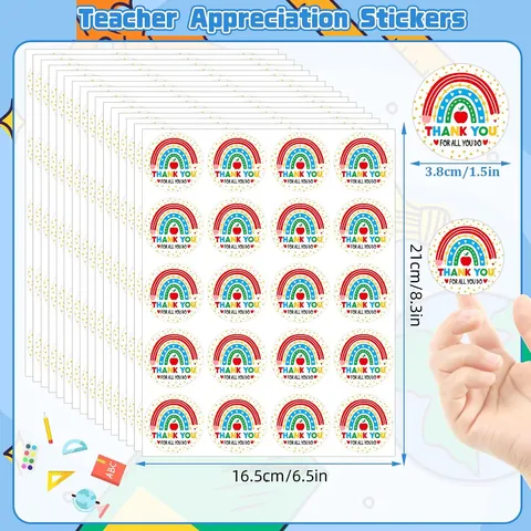 Pegatinas de Agradecimiento del Arco Iris para el Maestro Pegatinas Redondas Diseño Manzana Corazón para Envolver Regalos Sobres Tarjetas