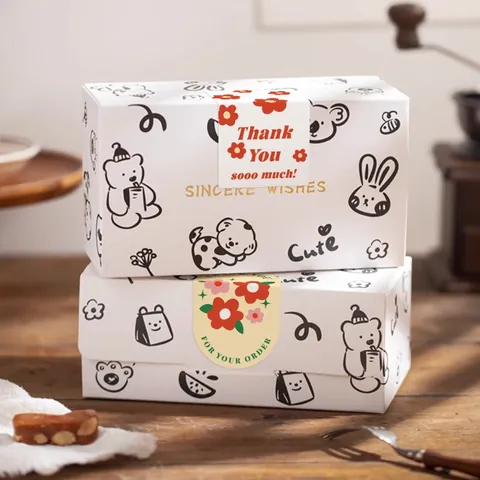 Cartoon Floral Thank You Stickers Rectangular Oval Seal Labels For Baking Cake Decor Gift Box Sealing Stationery Sticker