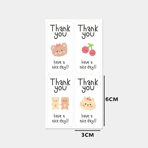 4 Pièces Autocollants de Scellage Dessin Animé Thank You Bande Longue Motif Ours Coeur Fleur Étiquettes Cadeaux