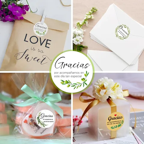 Spanish Gracias Sealing Stickers Green Leaf Wreath Round Decorative Labels For Gift Envelopes Baking Wedding Party Favors