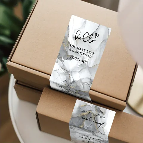 Pegatinas de Sellado de Agradecimiento con Textura de Mármol Para Envoltura de Regalo Etiquetas Rectangulares Con Detalles de Pan de Oro Para Cajas de Postres Y Paquetes Decorativos
