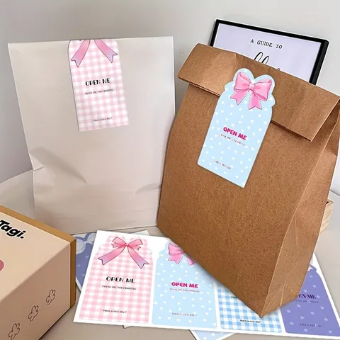 Mixed Color Bowknot Sealing Stickers Open Me Thank You Gift Wrapping Labels For Birthday Wedding Party Decoration Copperplate Paper
