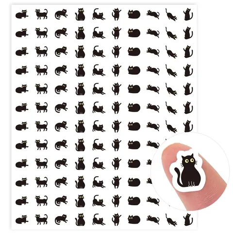 Mini Pegatinas Decorativas de Gato Negro Lindo Dibujo Animado Silueta de Animal Etiquetas Autoadhesivas para Scrapbook DIY Cuaderno
