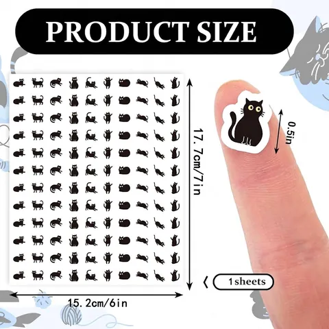 Mini Pegatinas Decorativas de Gato Negro Lindo Dibujo Animado Silueta de Animal Etiquetas Autoadhesivas para Scrapbook DIY Cuaderno
