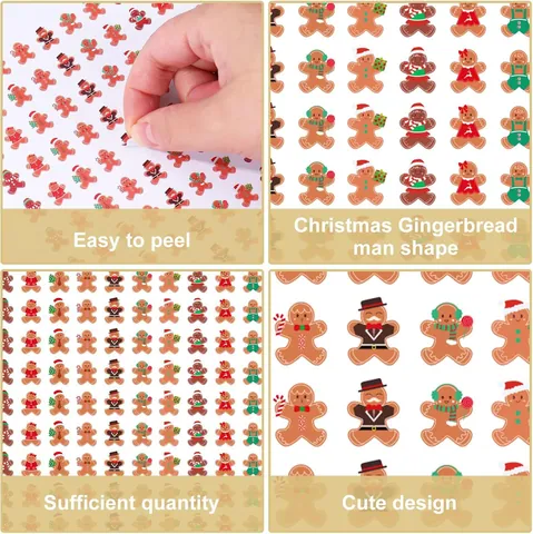 Mini Pegatinas de Navidad Hombre de Jengibre para Sobres Scrapbooking DIY Decoración Festiva Pegatinas de Hombre de Jengibre