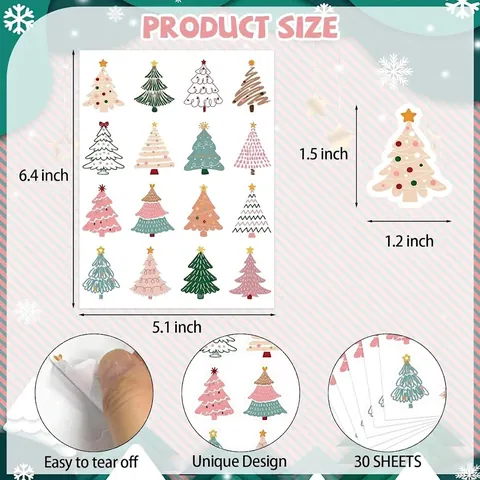 Christmas Tree Stickers Self Adhesive Small Fresh Style Holiday Labels For Gift Wrapping Seals Scrapbooking DIY Decor