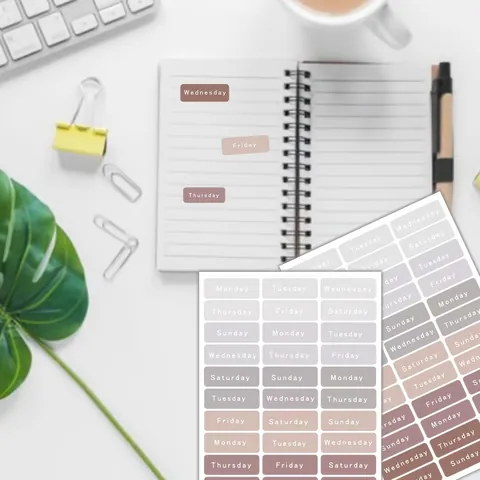 Minimalist Days of the Week Stickers For Planners Scrapbooking Neutral Color Gradient Self Adhesive Paper Weekly Schedule Calendar Reminder Labels For School Office Organization