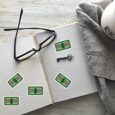 Pegatinas de Planificador de Presupuesto de Dibujos Animados Diseño de Billete Dólar Corazón Decorativas para Diario y Papelería