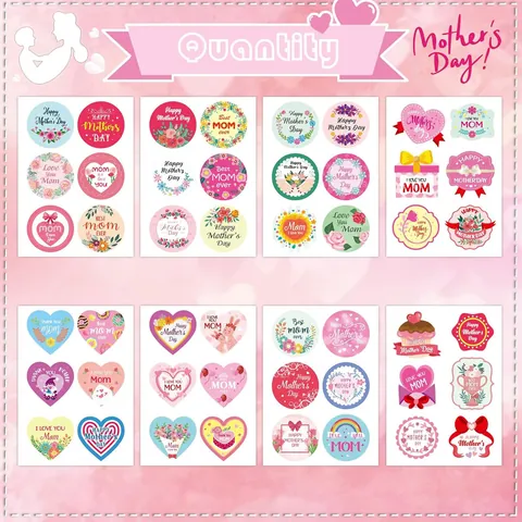 Adesivi Buona Festa della Mamma Design Floreale a Cuore Etichette di Sigillatura in Carta Patinata per Scatole Regalo