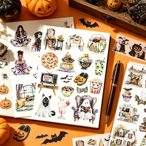 Halloween Witch Holiday Decorative Stickers Creative Hand Drawn Watercolor Style Material For Scrapbooking DIY Journaling Planner Decoration