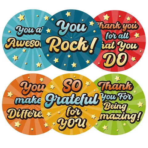 Round English Teacher Reward Stickers for Kids Motivational Classroom Encouragement Labels Stickers Colorful Star Pattern