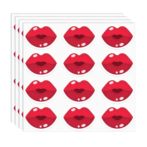 Valentine's Day Red Lip Stickers 12 Pcs Per Sheet Romantic Kiss Lip Decals For Greeting Card Envelope Gift Scrapbook DIY Decoration