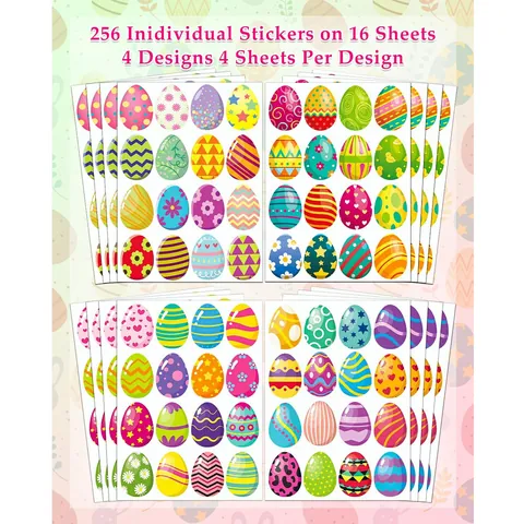 Easter Egg Sticker Set Colorful Self-Adhesive Labels for DIY Scrapbook Gift Envelope Sealing Waterproof Holiday Decoration