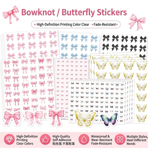Roze Strik Stickers Waterdicht Zelfklevend Sluitzegels Voor Geschenkdoos Verpakking Notitieboek Decoratie Stickers