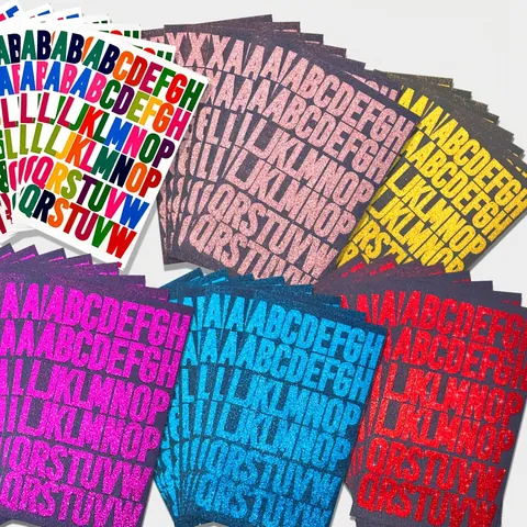 Glitter Alphabet Letter Stickers Set Numbers Symbols Adhesive Decals Bold Font DIY Scrapbooking Stationery Labels Multicolor Decorative Assortment