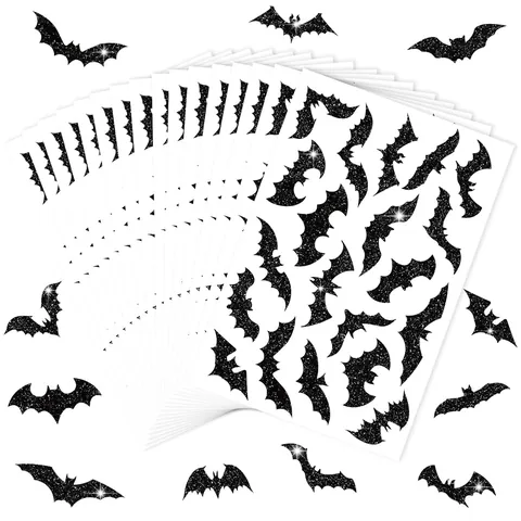 Halloween Bat Laser Glitter Stickers Self Adhesive Labels For Candy Bag Gift Box Party Decoration Festive Bat Decals