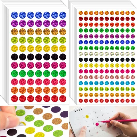 Colorful Laser Round Dot Stickers Waterproof DIY Decorative Label Stickers For Kids Reward Scrapbooking Handmade Decor