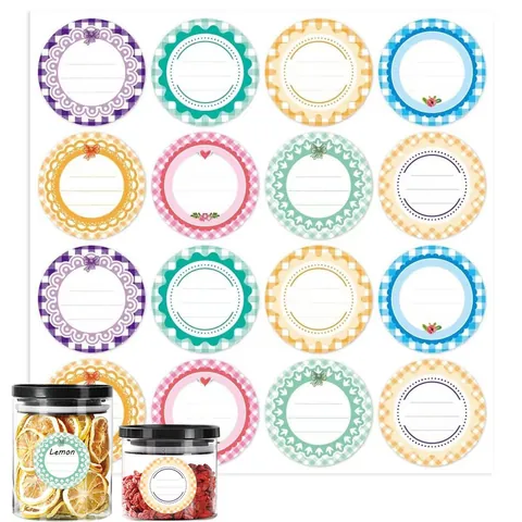 Round Pattern Canning Jar Label Stickers Waterproof Self-Adhesive Gingham Floral Labels For Bottle Cap Sealing Decor