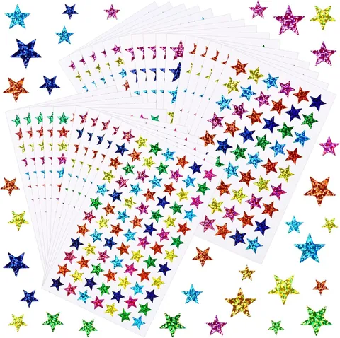 Holographic Star Stickers For Kids Reward Multicolor Glitter Pentagram Stickers Self Adhesive Decorative School Labels