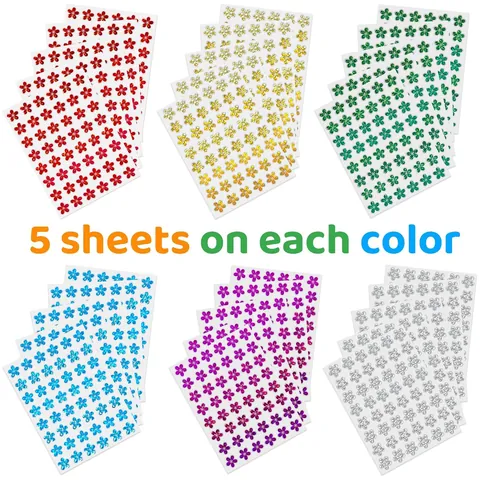 Laser Holographic Flower Stickers For Kids Reward Multi-color Glitter Floral Decals For School Classroom DIY Stationery