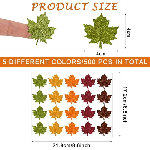Glitter Maple Leaf Stickers Autumn Decorative Decals Five Colors Fall Leaves Scrapbooking DIY Crafts Adhesive Labels