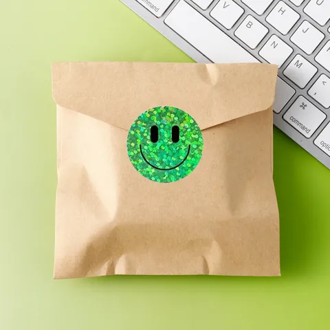 Colorful Smile Face Glitter Stickers Aluminum Foil Laser Reward Stickers For School Students Teacher Praise Gift Decoration