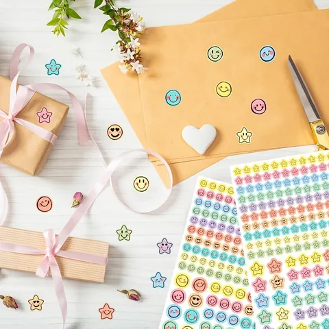 Macaron Color Emoji Stickers Smile Face Star Decorative Decals For Scrapbooking Journal Planner Gift Wrapping DIY
