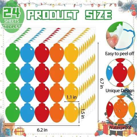 Colorful Christmas Light Bulb Stickers Creative Festive Decals For Holiday DIY Decoration Gift Seal Scrapbooking Party Ornament Labels